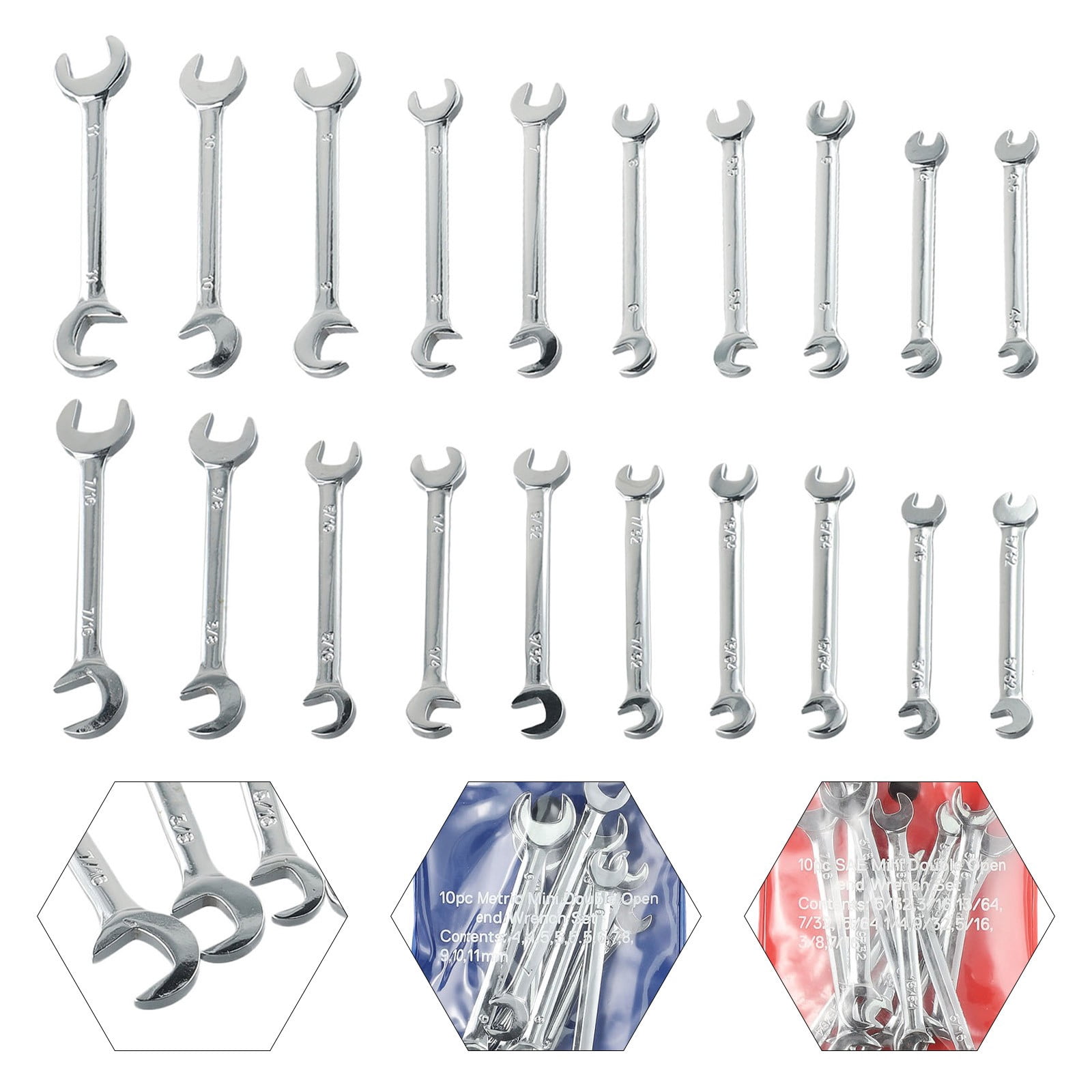 20 Pcs Combination Spanner Set Small Wrench Metric SAE Imperial Portable Tool