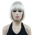 thumbnail image 1 of Short Bob Wig with Flat Bangs for Lady Women, Straight Synthenic Wigs for Cosplay Daily Party, 8 inch, White Blonde, 1 of 10