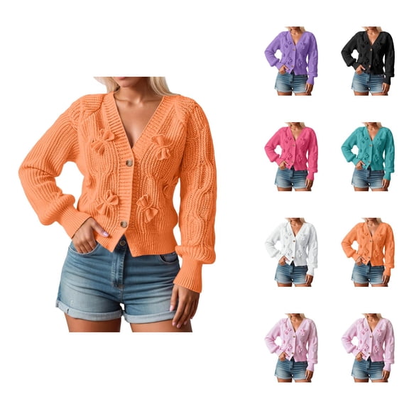 European Style Cardigan Sweater Long Sleeve Bow Knit Open Front Casual Outwear Soft Comfortable Lightweight Fashion Cardigan Sweaters for Women