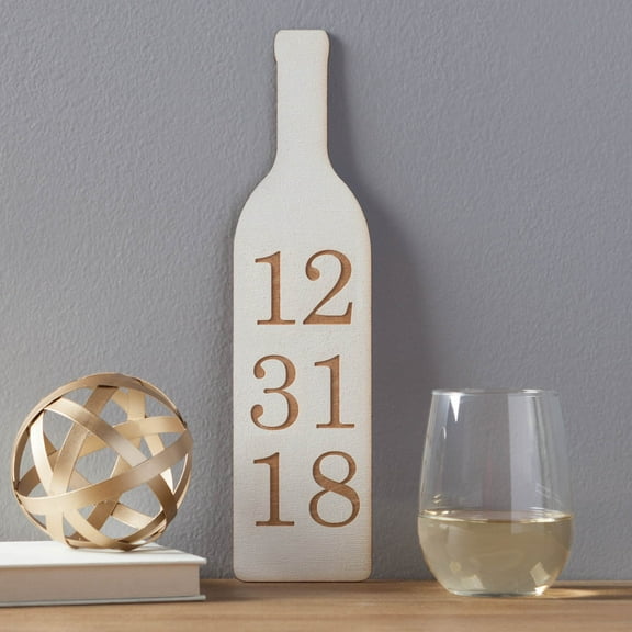 Wedding Date Wine Bottle- White Wood Wall Plaque