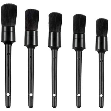 Car Detail Brush, Detailing Brush Set, Set of 5 Car Interior Detailing Brushes, for Clean Car Detail, Air Vent,Gap, Cup Holder, Baffle, Seat, Wheel, Interior, Exterior, Leather (Black)