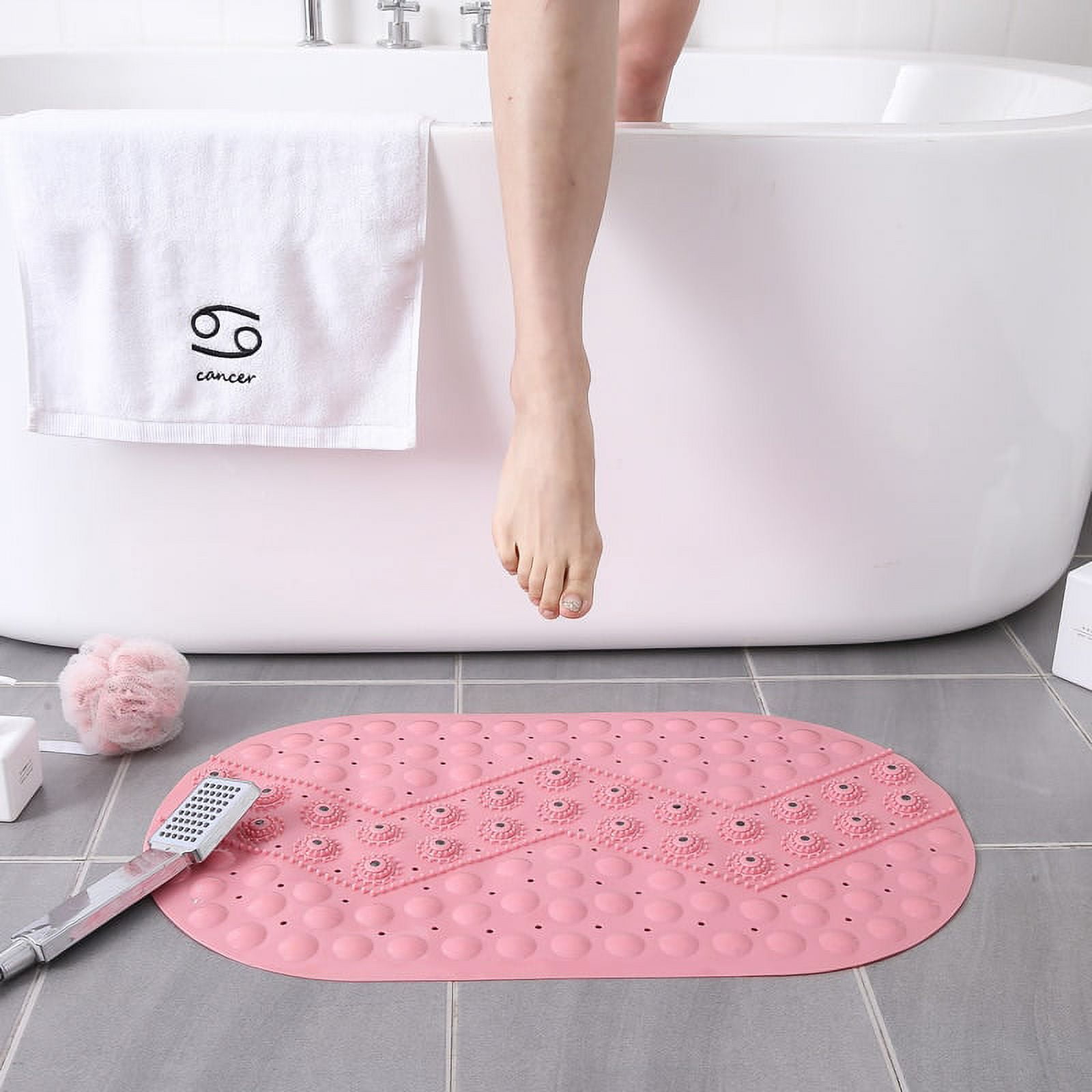 Stibadium Textured Surface Round Non Slip Shower Mat Anti Slip Bath Mats with Drain Hole in Middle for Shower Stall,Bathroom Floor,Showers 22 x 22 Inches Mint