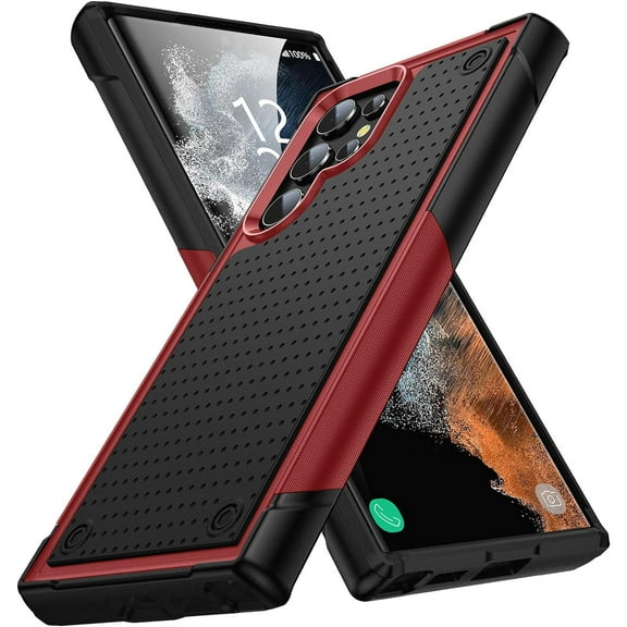 Designed for Samsung Galaxy S22 Ultra Case Gift Militay Grade Drop Protective Rugged Heavy Duty Cover Shockproof Case for Galaxy S22 Ultra Phone Case for Women Men boy Girl (Red Black)