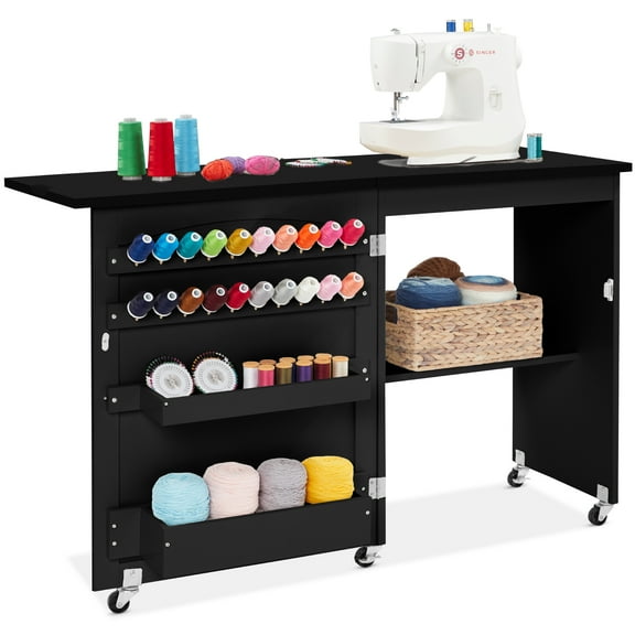 Best Choice Products Sewing Machine Table & Desk w/ Craft Storage and Trays - Black