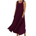 thumbnail image 1 of FAIWAD Robe Débardeur en Lin pour Femmes, Col Rond, Sans Manches, Robe d'Été Basique Unie, Maxi avec Poche, 1 of 5