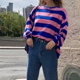 thumbnail image 4 of Htigea Women's Striped Sweatshirts Oversized Crew Neck Long Sleeve Pullover Preppy Casual Loose Fit Sweatshirt Tops Pink 2XL, 4 of 8