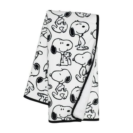 UPC: 0084122011120 | Lambs & Ivy Classic Snoopy Minky and Faux Shearling Baby Blanket – White/Black