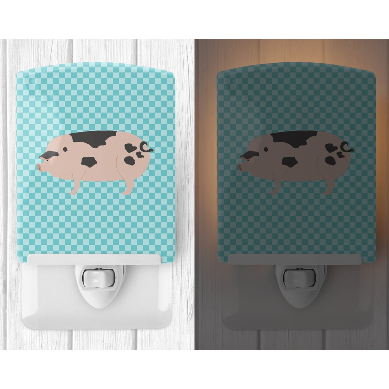 Gloucester Old Spot Pig Blue Check Ceramic Night Light