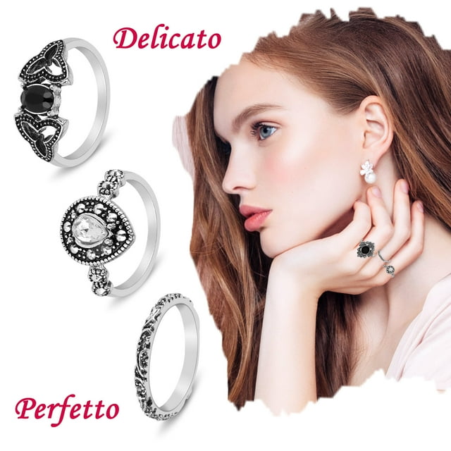 30pcs Girls Bohemian Retro Flower Ring Female Antique rings set Rings Jewelry Hand Ornament Holiday Gift