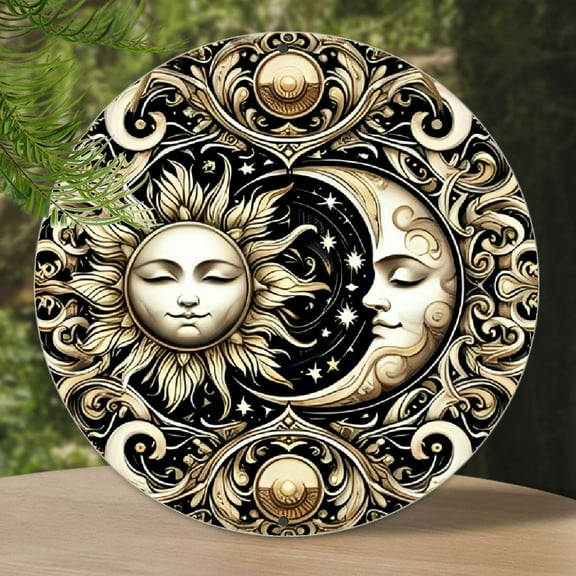 1pc Sun and Moon Harmony Wooden Wall Sign - 8x8 Inch Perfect for Home, Garden, Porch & Living Room Decor | Versatile Outdoor Hanging Art, Outdoor Wall Decor