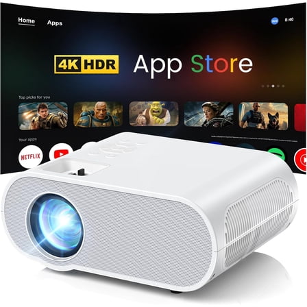 2500 ANSI Smart Projector, 4K Projector with WiFi and Bluetooth, Mini Projector, Built-in Streaming System, Projector with Apps, Outdoor Projector, Home Cinema Projector for iOS/Android