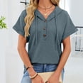 thumbnail image 5 of Yigetop Short Sleeve Sweatshirt Women's Summer Hoodies Short Sleeve Button V Neck Lightweight Drawstring Hoodies Summer Hoodies for Women Light Blue L, 5 of 8