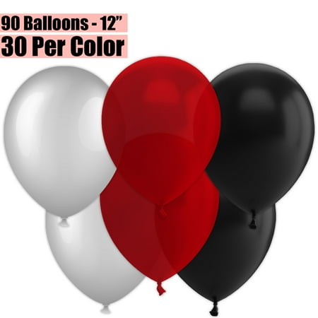 Balloon Wine 12 Inch Party Balloons, 90 Count - Metallic Silver + Burgundy Wine + Black - 30 Per Color. Helium Quality Bulk Latex Balloons In 3 Assorted Colors - For Birthdays, Holidays, Celebrations, and More!! ()