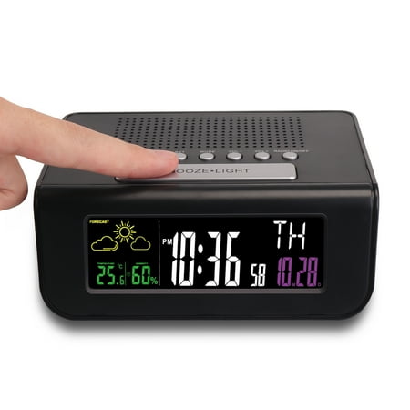 Metro Clock SmartSet Digital FM Radio Snooze Alarm Clock Weather Home Decor Forecast Station Humidity Temperature Meter Calendar Colorful Screen ()