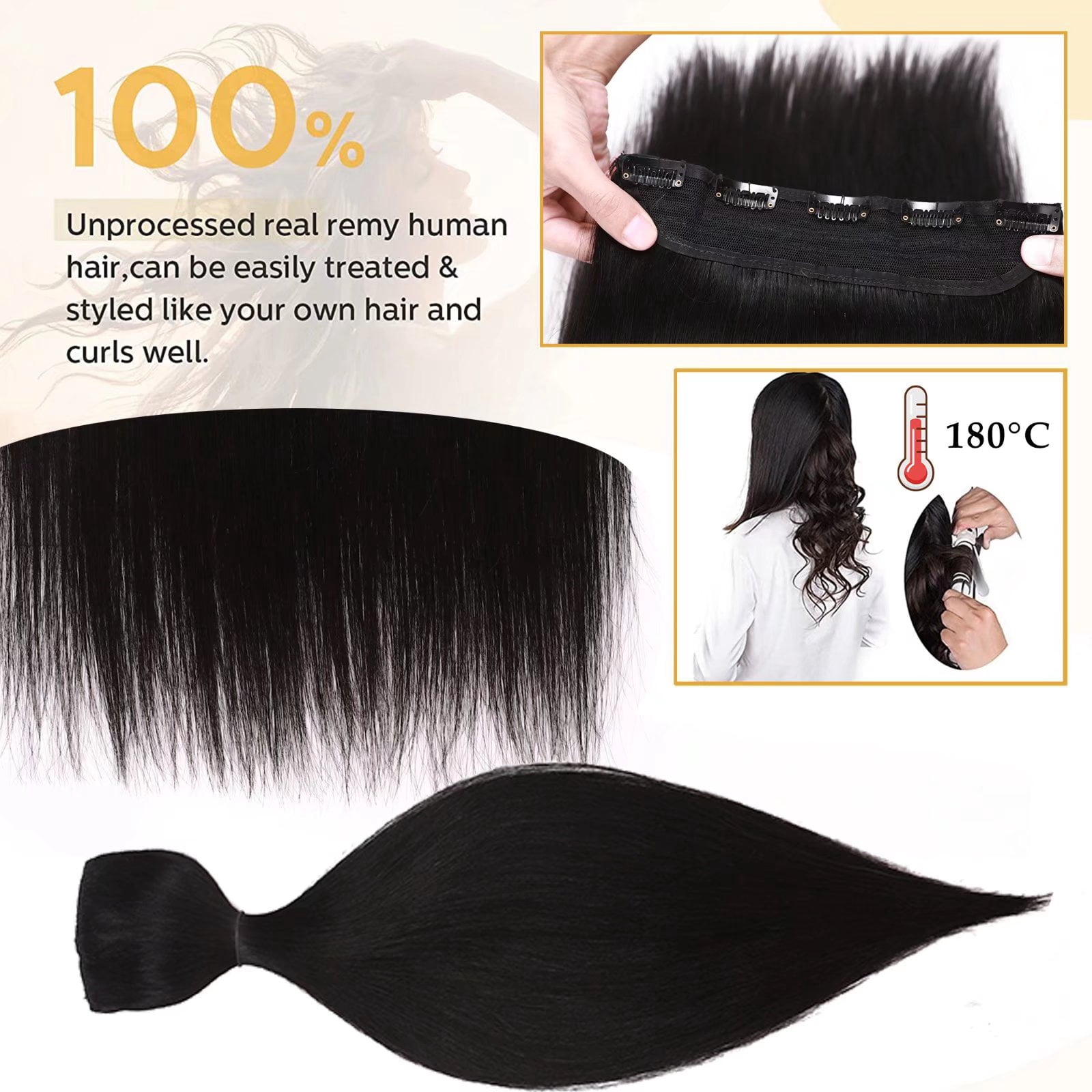 MY-LADY 10''-24'' 5 Clips in Human Hair Extensions Thick Real Natural Hair Pieces 100% Full Head Remy Hair 18inch #01 Jet Black(Heavy)