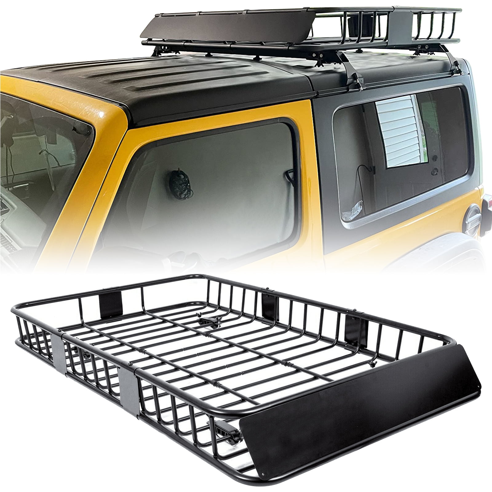 64 Universal Black Roof Rack Cargo with Extension Roof Basket Car Top Luggage Holder Carrier Basket Travel SUV 