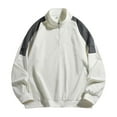 thumbnail image 3 of GuangCheng George Mens Ribbed Half Zip Pullover Sweatshirts,Contrast Shoulder Panels,Casual Sporty Tops,Oversized Loose Tops,White,Size XL, 3 of 8