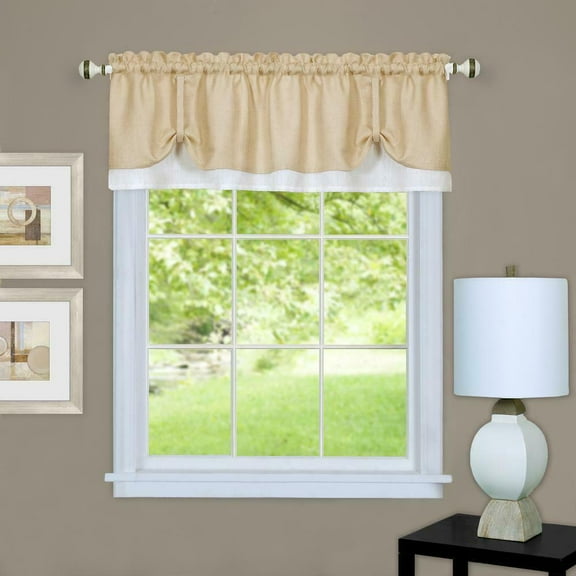 Country Farmhouse Flax Linen Tie Up Window Valance - Taupe