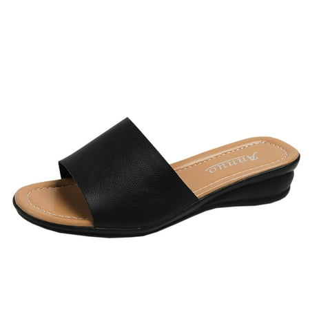 

TOYFUNNY Spring Summer Womens Slippers Wedge Sandals Casual Solid Color Large Size Open Toe