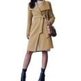 thumbnail image 5 of Women's Lapel Pea Trench Coat Long Jacket Open Front Belted Overcoat with Belt, 5 of 6