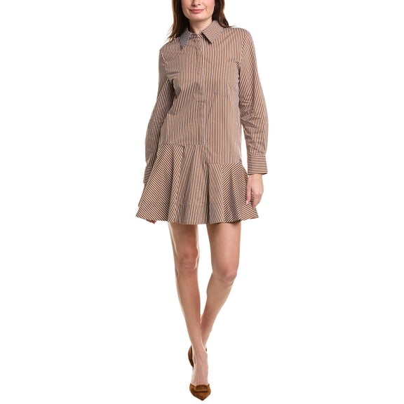English Factory womens  Stripe Collar Flared Shirtdress, s, Brown