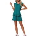 thumbnail image 2 of INSPIRE CHIC Women's Ruffle Cap Sleeve Lounge Tops and Shorts 2 Piece Pjs Sleepwear Pajama Sets S Dark Green, 2 of 5