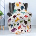 thumbnail image 4 of Zoo Soft Flannel Fleece Throw Blanket, European Animal Silhouettes in Cartoon Style Safari Wildlife Zoo Theme, Cozy Plush for Indoor and Outdoor Use, 50" x 70", Multicolor, by Ambesonne, 4 of 5
