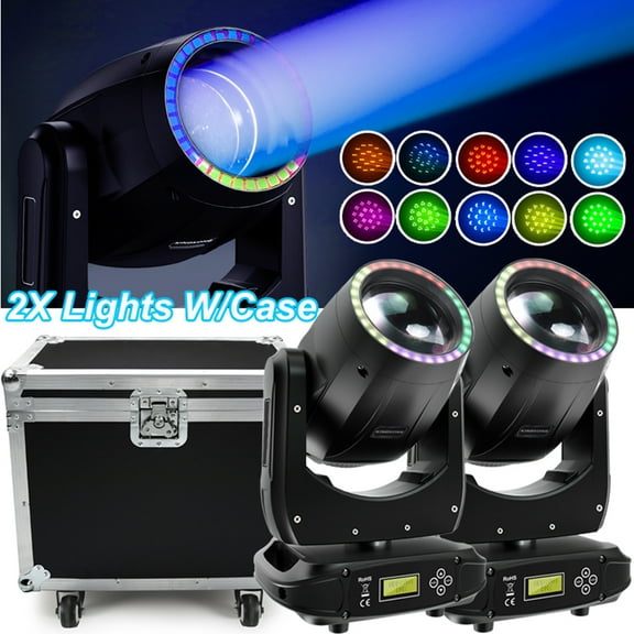 2Pack 8 Prism Moving Head Lights DJ Lights with Case 15 Gobos 13 Colors DMX 512 Stage Spotlights Light with Case for Christmas Wedding Party