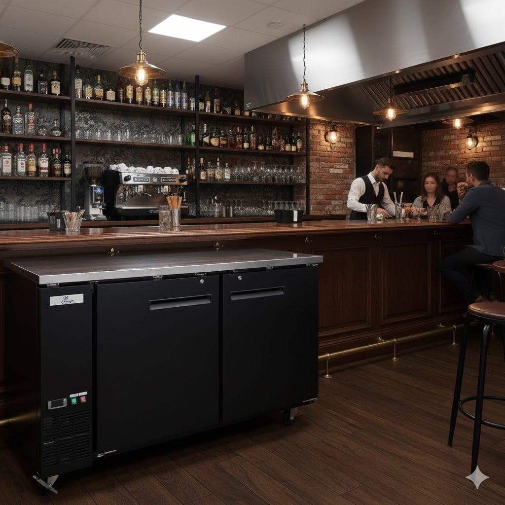 60" Commercial Back Bar Cooler, 16 Cu.Ft Solid Door Beverage Refrigerator with LED Lighting & Energy-Efficient R290 System