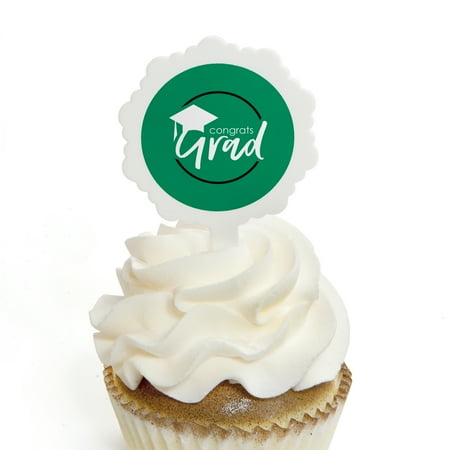 Green Grad - Best is Yet to Come - Cupcake Picks with Stickers -  Green Graduation Party Cupcake Toppers - 12
