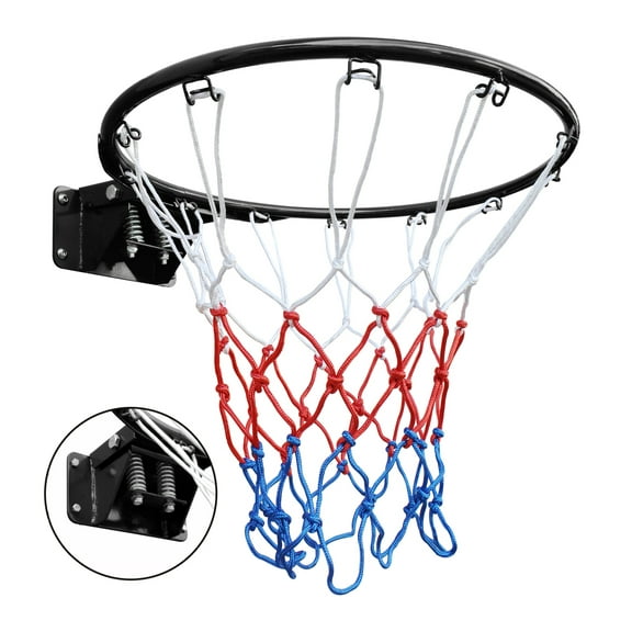 Basketball Double Spring Solid Rim, 18" Steel Basketball Hoop - Indoor/Outdoor Black Balls Sports   Black   Iron
