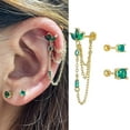 thumbnail image 4 of Emerald Green CZ Crown Threader Tassel Cartilage Screw Mini Stud Earrings Set for Women 14K Gold Plated Flower Solitaire Crystal Tragus Helix Studs Dangle Drop Earrings 20G Post Dainty Jewelry 3 Pcs, 4 of 5
