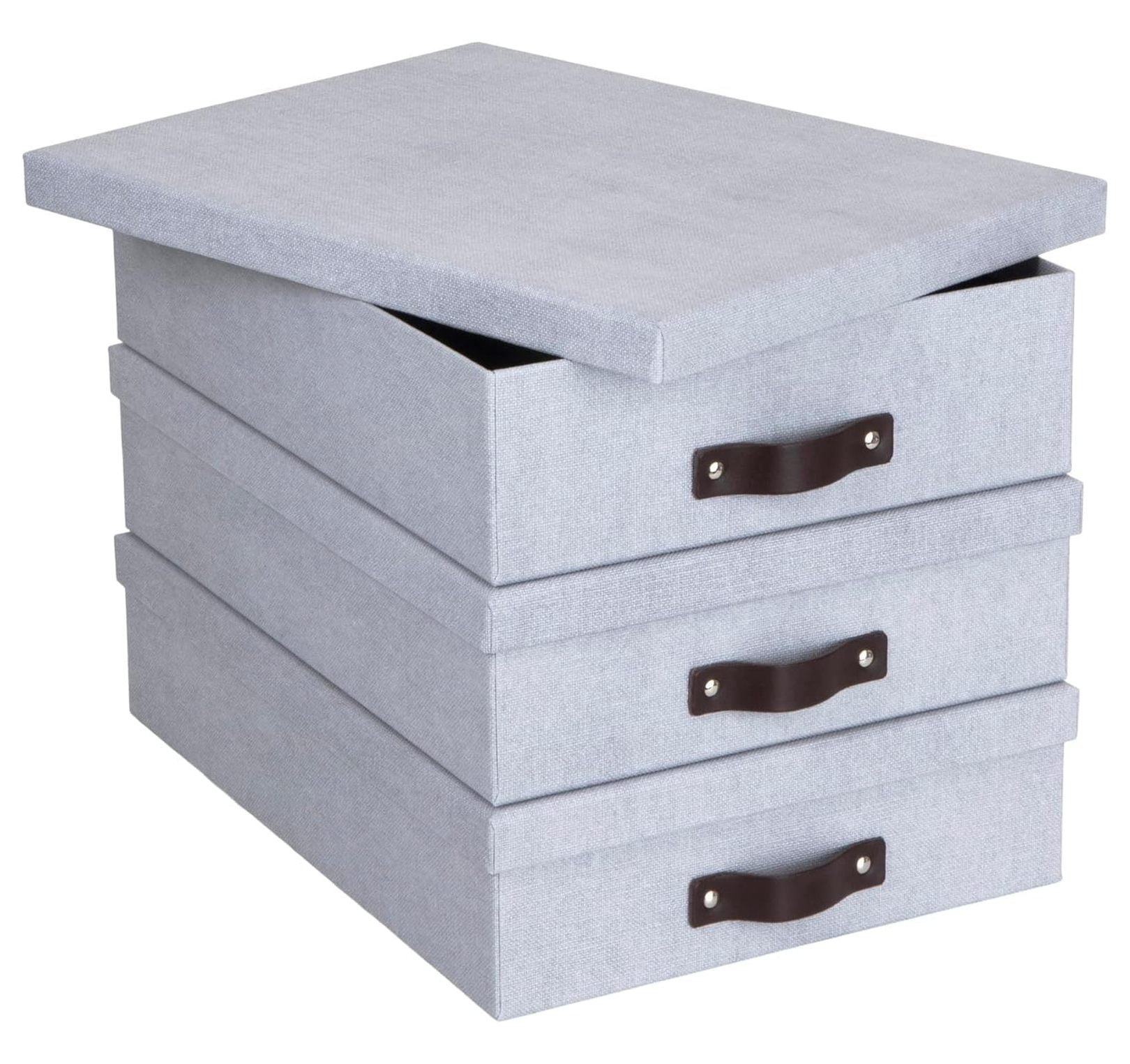 Bigso Oskar Canvas Fiberboard Document Letter Box - File Organizer Box for Important Paperwork - Document Storage with a Lid & Handle - 3.3 in x 10.2 in x 13.8 in - 3 Pack - Blue