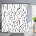 thumbnail image 2 of Cortina de ducha DEKAXID con rayas blancas y negras, abstracta, moderna, minimalista, de tela impermeable, con ganchos, para decoración de baño, 2 of 5
