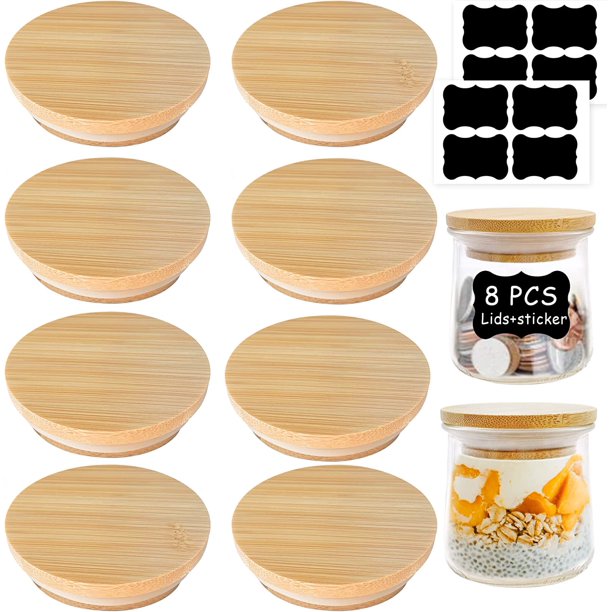 Oui Yogurt Jar Lids 8 Piece Set Natural Bamboo Wood with Silicone
