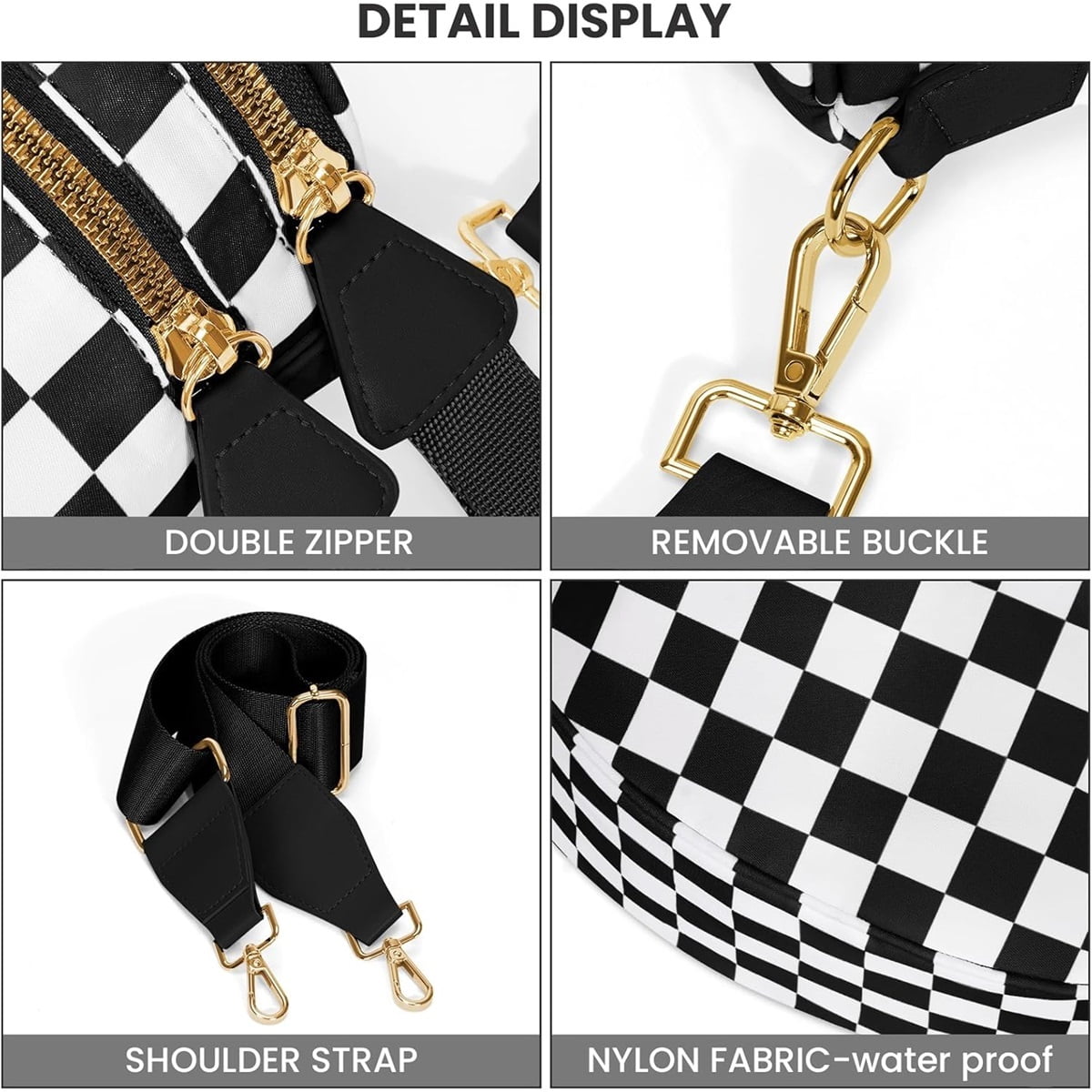 Luxury Checkered Crossbody Bag,Spacious Bum Bags for Women Nylon Crossbody Fanny Packs Checkered Purse Belt Wallet