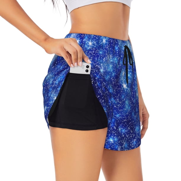 Balery Blurred Star Snow Christmas Pantalones cortos deportivos para mujer con forro y dos bolsillos, elásticos, para entrenamiento, gimnasio, yoga-Medium