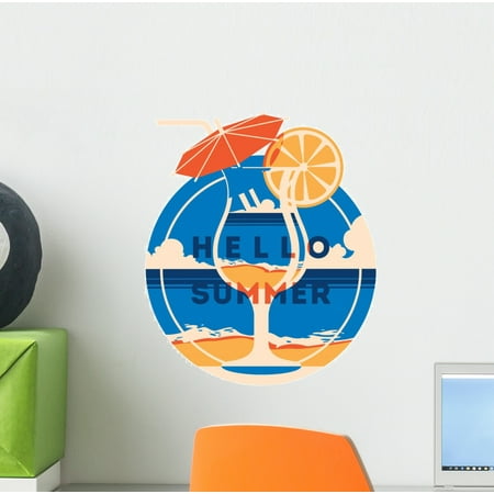 Hello Kitty Nerd Glasses Decal Tropical Cocktail Hello Summer Wall Decal Wallmonkeys Peel and Stick Graphic (12 in H x 10 in W) WM502659 ()
