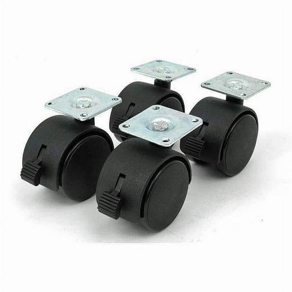 1 7/8" D T Nylon Caster with Hood, Brake, and Steel Mounting Plate, Set of 4