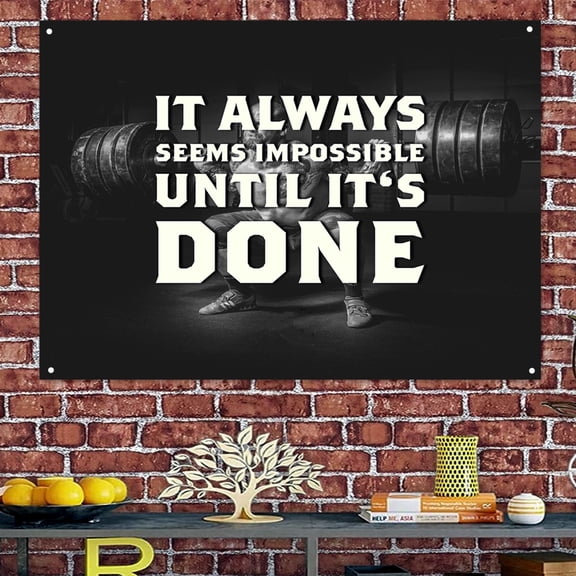IT ALWAYS SEEMS IMPOSSIBLE UNTIL IT'S DONE - Muscular Hunk Wallpaper Wall Background Painting Strong Man Bodybuilder Workout Poster Banners Flags Gym Decoration 38" x 57"