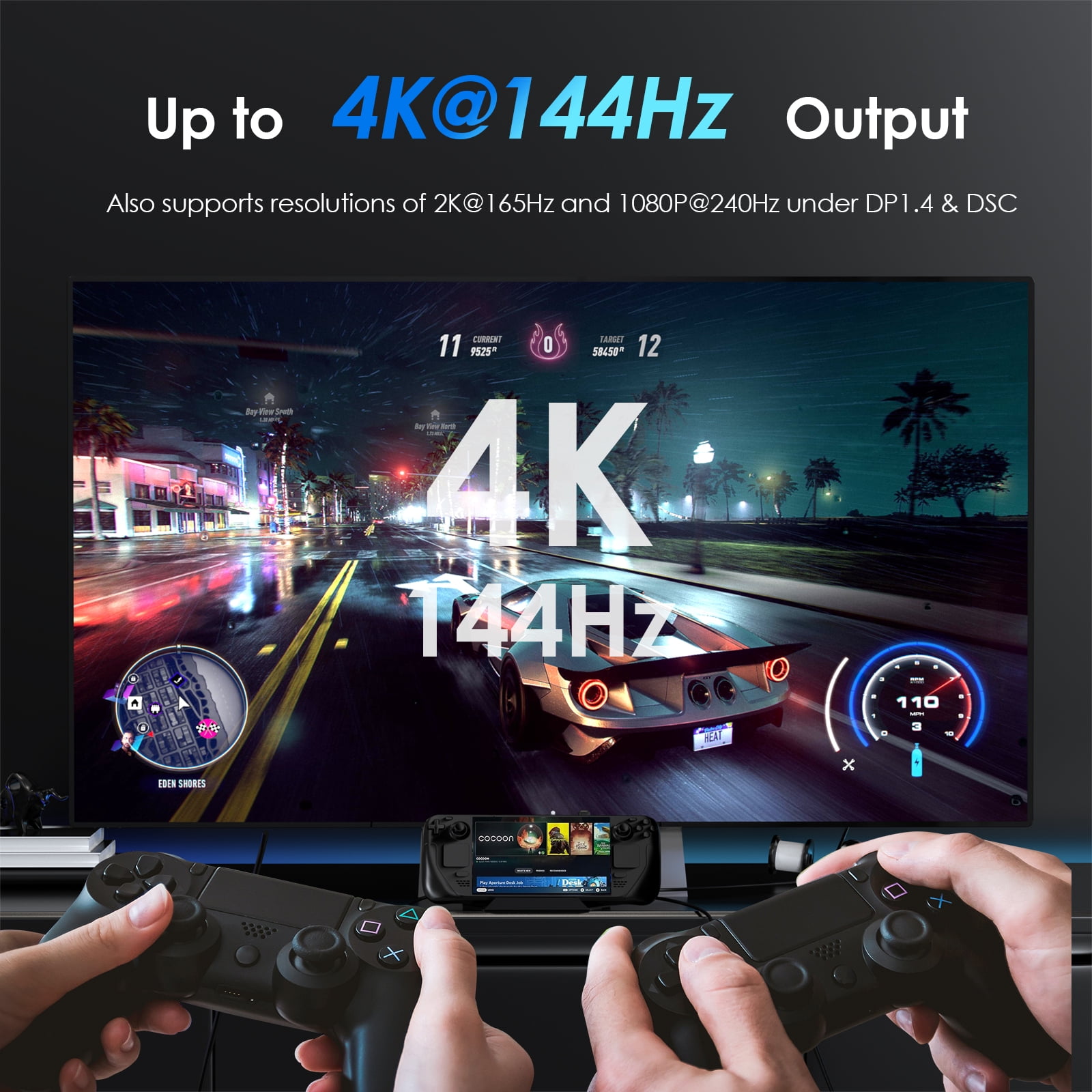 WAVLINK Steam Deck/ROG Dock, 6-in-1 Docking Station for Steam Deck/ROG, Steam Deck Accessories with 4K@144Hz/2K@165Hz/1080P@240Hz HDMI 2.0, 100W PD IN(85W for Host), 3x 10G USB 3.2, Gigabit RJ45