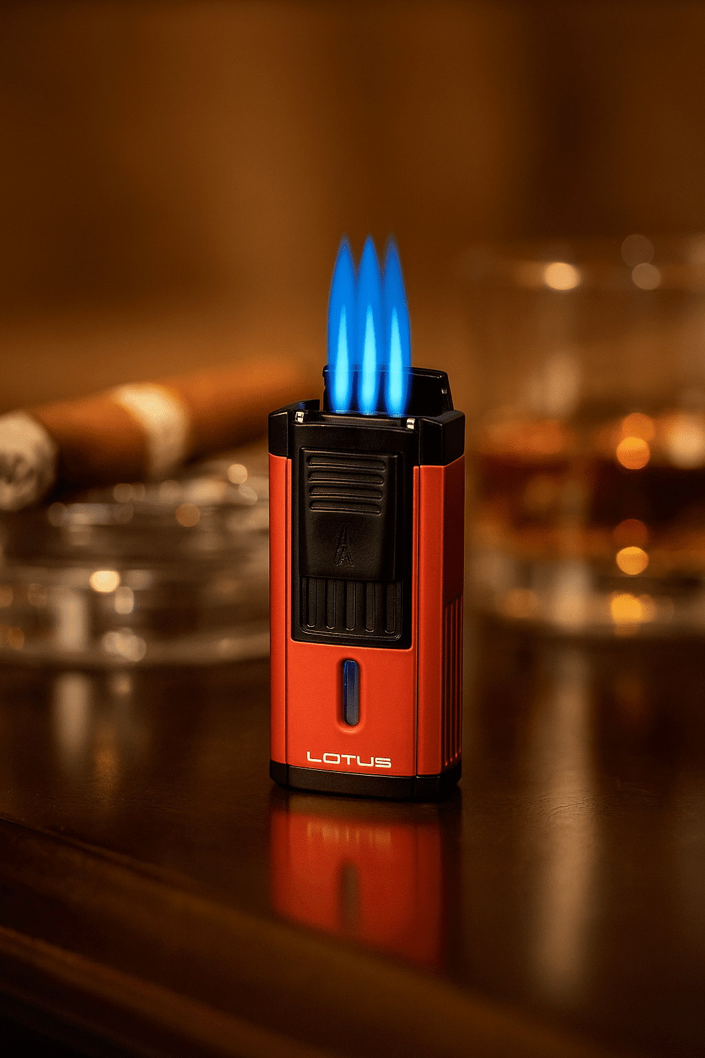 Lotus Duke Triple Torch Lighter with Cutter Red and Black