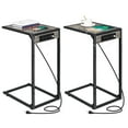 thumbnail image 2 of C Shaped End Table with Charging Station, Slide Under Sofa Side Table Set of 2 ,TV Tray Couch Table with USB Ports Outlets, Metal Frame Snack Table for Living Room Bedroom Grey, 2 of 10