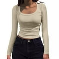 thumbnail image 7 of JGGSPWM Womens Long Sleeve Scoop Neck Ribbed Knit Fitted Casual Tops Tee Slim Basic Shirts Soft Breathable Layer Top Beige XL, 7 of 7