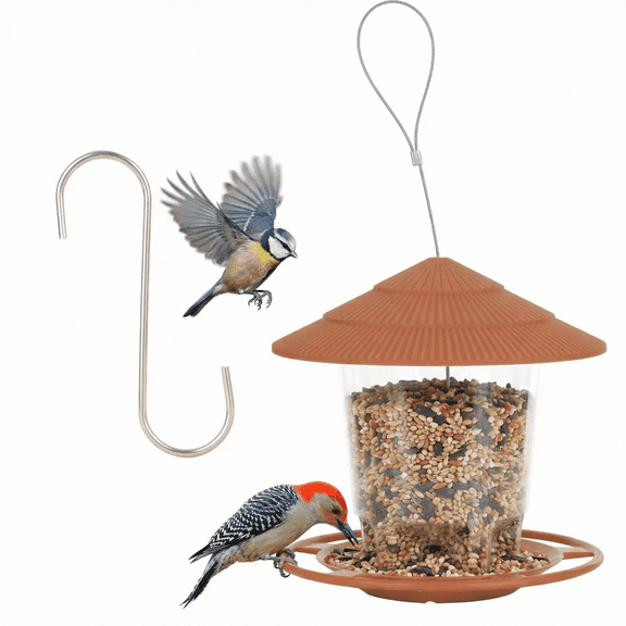 KEYAHAPPY Bird Feeder, Bird Feeders for Outdoors Hanging, Easy to Fill Wild Bird Feeders for Variety of Hummingbird, 6.3" Tall, Brown