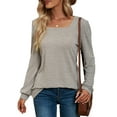 thumbnail image 1 of Camiseta de manga larga para mujer, sudadera informal holgada de Color puro, sudadera transpirable de moda para mujer, color caqui XL, 1 of 6