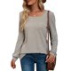 thumbnail image 1 of Mujer Camiseta de manga larga Puff manga Casual suelta Color puro moda transpirable sudadera femenina caqui XXL, 1 of 6