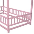 thumbnail image 6 of Miniyam Wood Twin Size Floor House Bed with Fence for Kids, Pink, 6 of 7