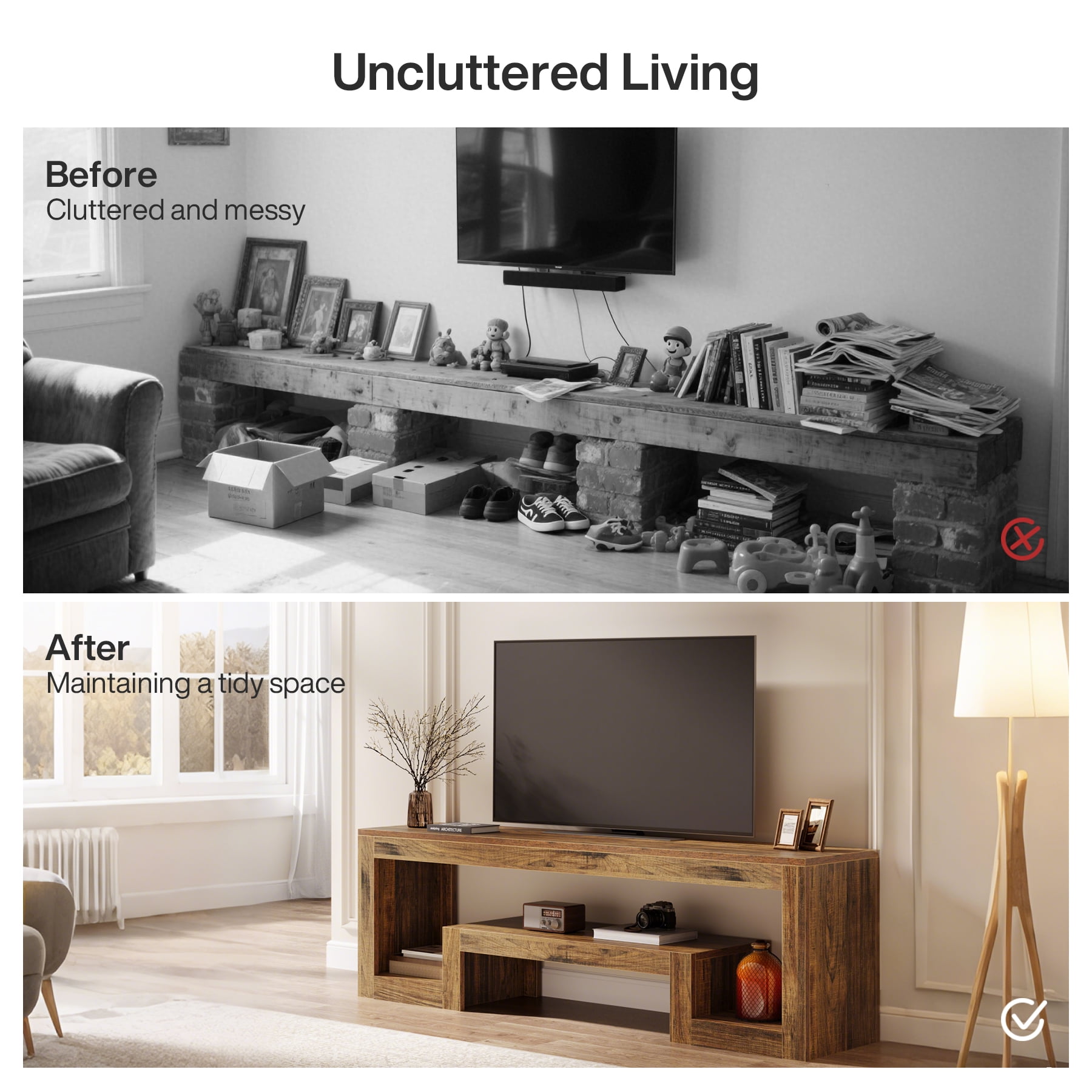 Tribesigns 63-Inch TV Stand for 55/60/65-Inch TVs, Farmhouse Entertainment Center with Open Storage Shelves, Rustic Brown Television Console for Living Room, Bedroom