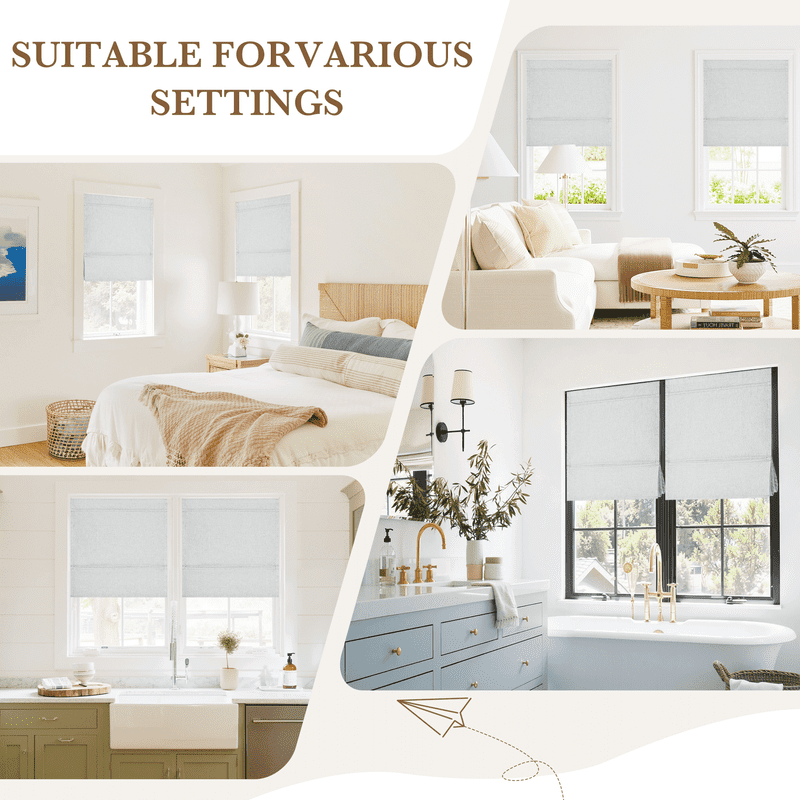 NICETOWN No Drill Blinds for Windows, 100% Blackout Roman Shades Linen Texture Privacy Thermal Insulated Door Curtain for Bedroom Living Room, Greyish White, 24"x72", 1 Panel